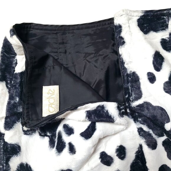 Cow Print Faux Fur Mini Skirt With Black Lining & Back Zipper By Caché Size 8 - Picture 4 of 13